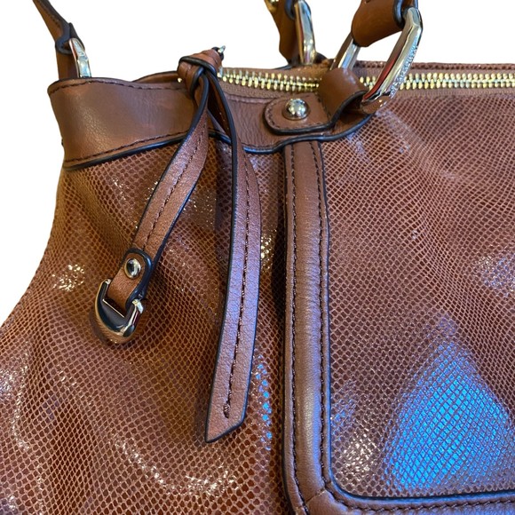 B Makowsky Brown Lombard Leather Designer Satchel Crossbody Bag - Picture 2 of 14